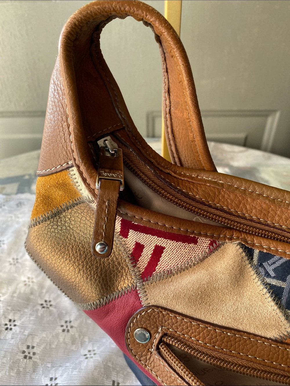 Tignanello Multicolor Patchwork Leather-Trim Shoulder Bag - Picture 6 of 14